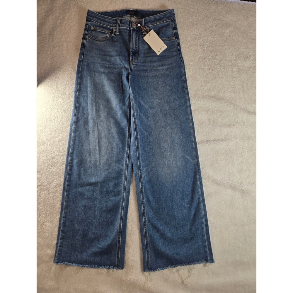 Quince Wide Leg Raw Hem Jeans Medium Wash Blue Size 27 NEW